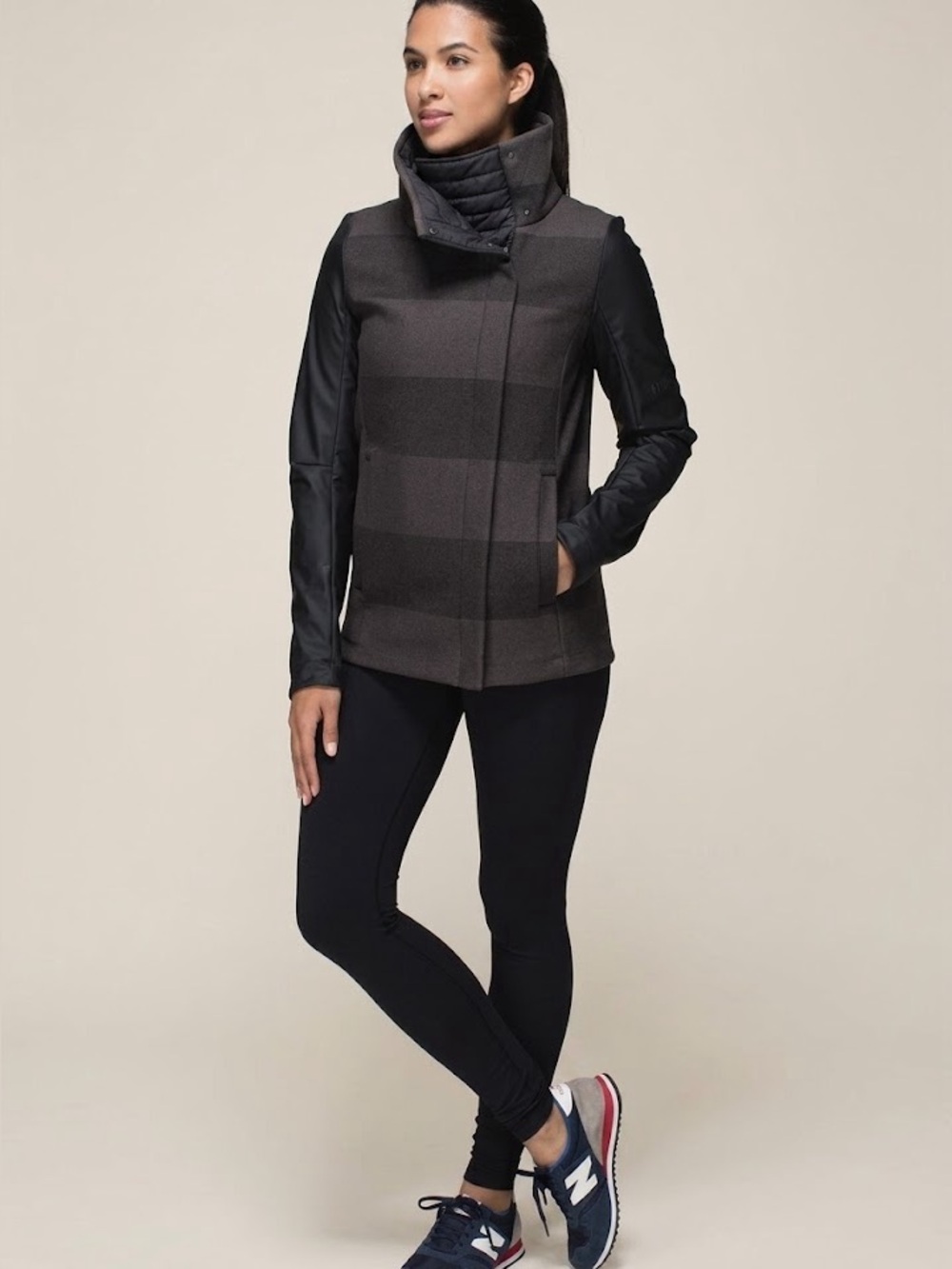 Lululemon Brisky Biker Softshell Jacket Striped Black Charcoal Medium 8 10